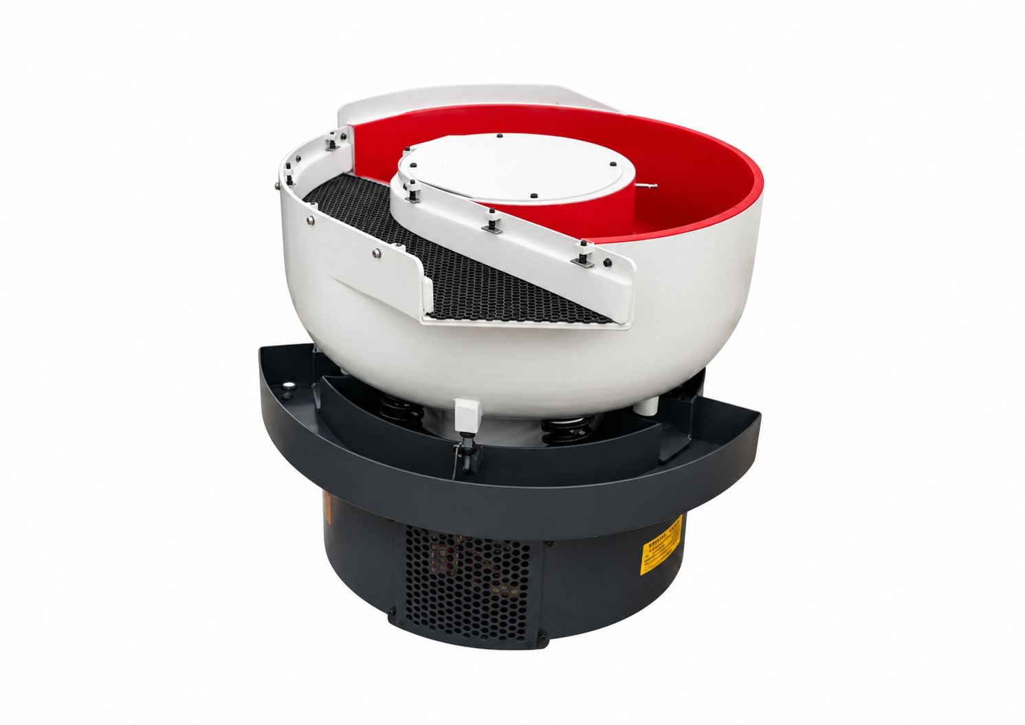 Máquina vibradora industrial diseñada para el acabado, pulido, desbastado y eliminación de rebabas en piezas metálicas.